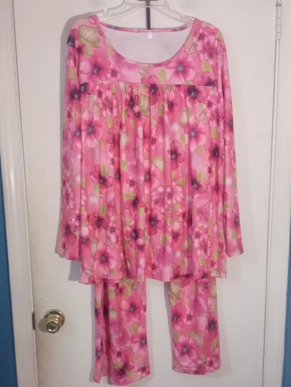 Pink Floral Casual Set XL New Long-Sleeve Top & Pants Lounge